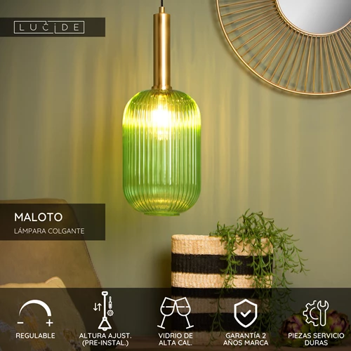 Lucide MALOTO - Lámpara colgante - Ø 20 cm - 1xE27 - Verde - USP